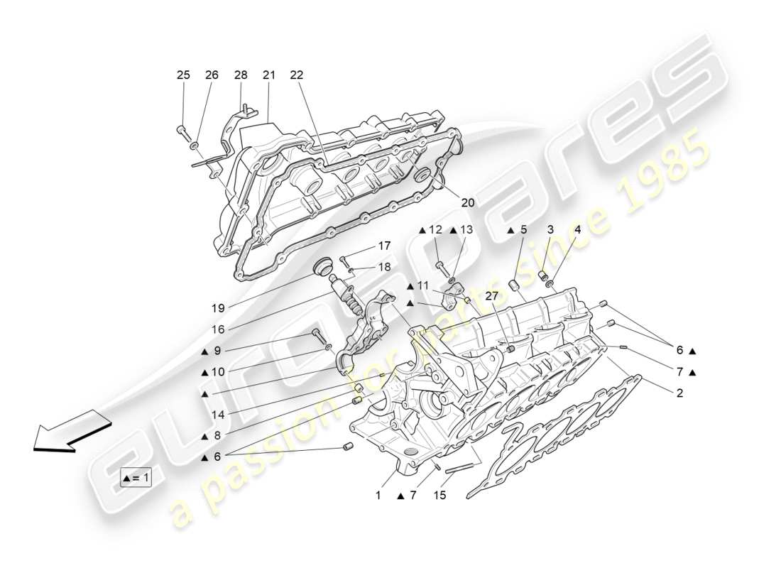 maserati granturismo s (2019) teilediagramm für rechten zylinderkopf