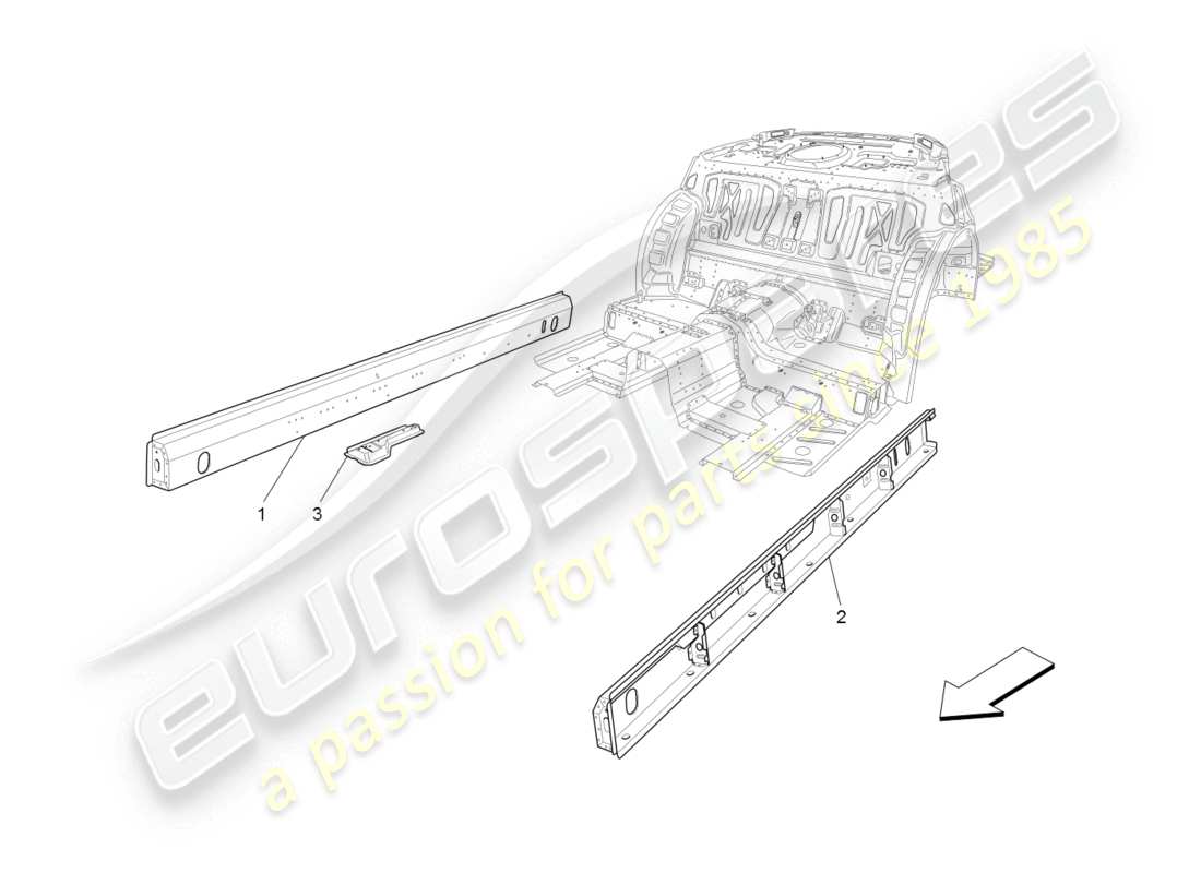 maserati granturismo (2008) zentrale strukturrahmen und bleche teilediagramm
