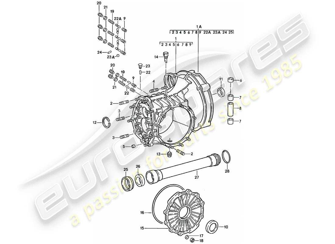porsche 1979 (911) ersatzgetriebe - getriebegehäuse teilediagramm