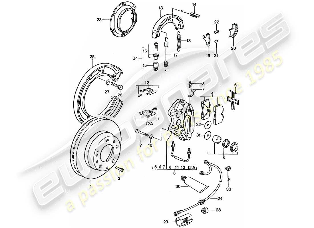 porsche 1988 (928) scheibenbremsen - siehe technische informationen - gr.4 nr. 1/89 teilediagramm