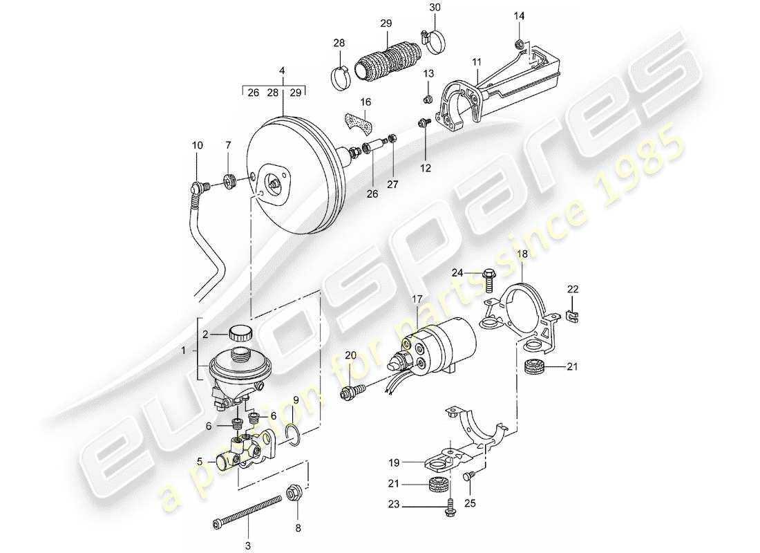 porsche 2004 (996 turbo / gt2) hauptbremszylinder - bremskraftverstärker - kupplungspumpe ersatzteildiagramm