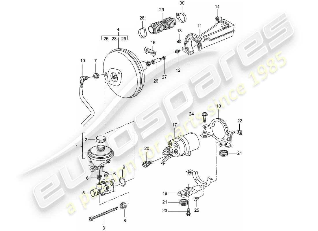porsche 996 t/gt2 (2004) hauptbremszylinder - bremskraftverstärker - kupplungspumpe ersatzteildiagramm