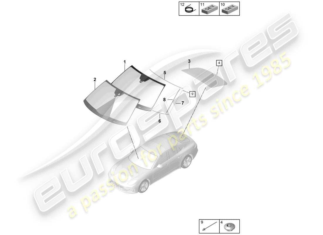 porsche 2017 (panamera 971-1) windschutzscheibenglas ersatzteildiagramm