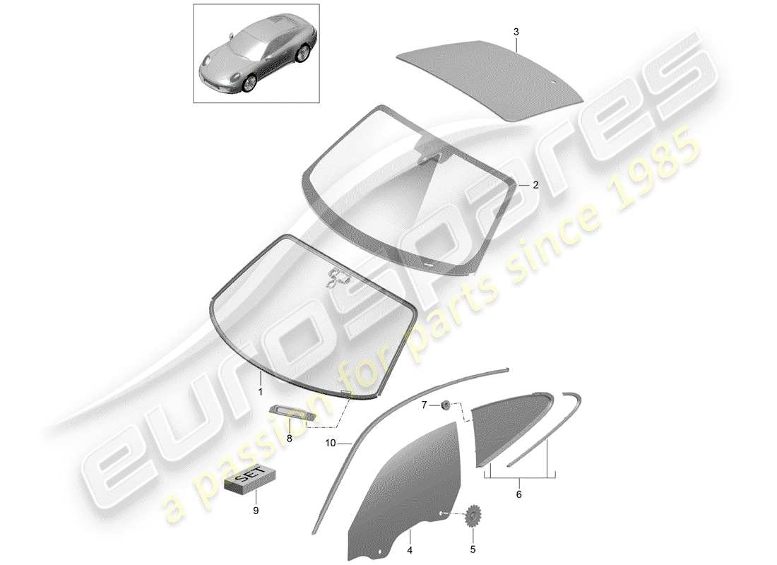 porsche 2014 (991-1) fensterverglasung ersatzteildiagramm