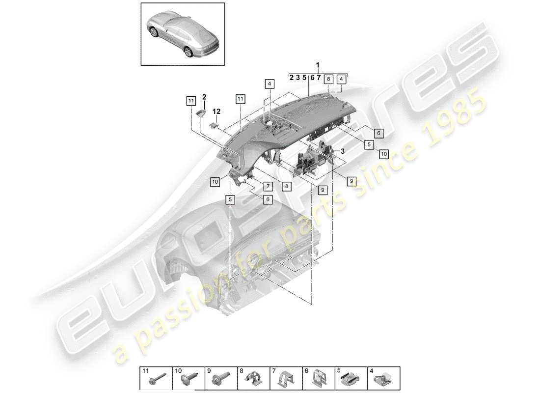 porsche 2017 (panamera 971-1) dashboard-ersatzteildiagramm