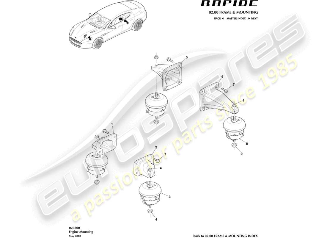 aston martin rapide (2012) teilediagramm für antriebsstrangaufhängungen