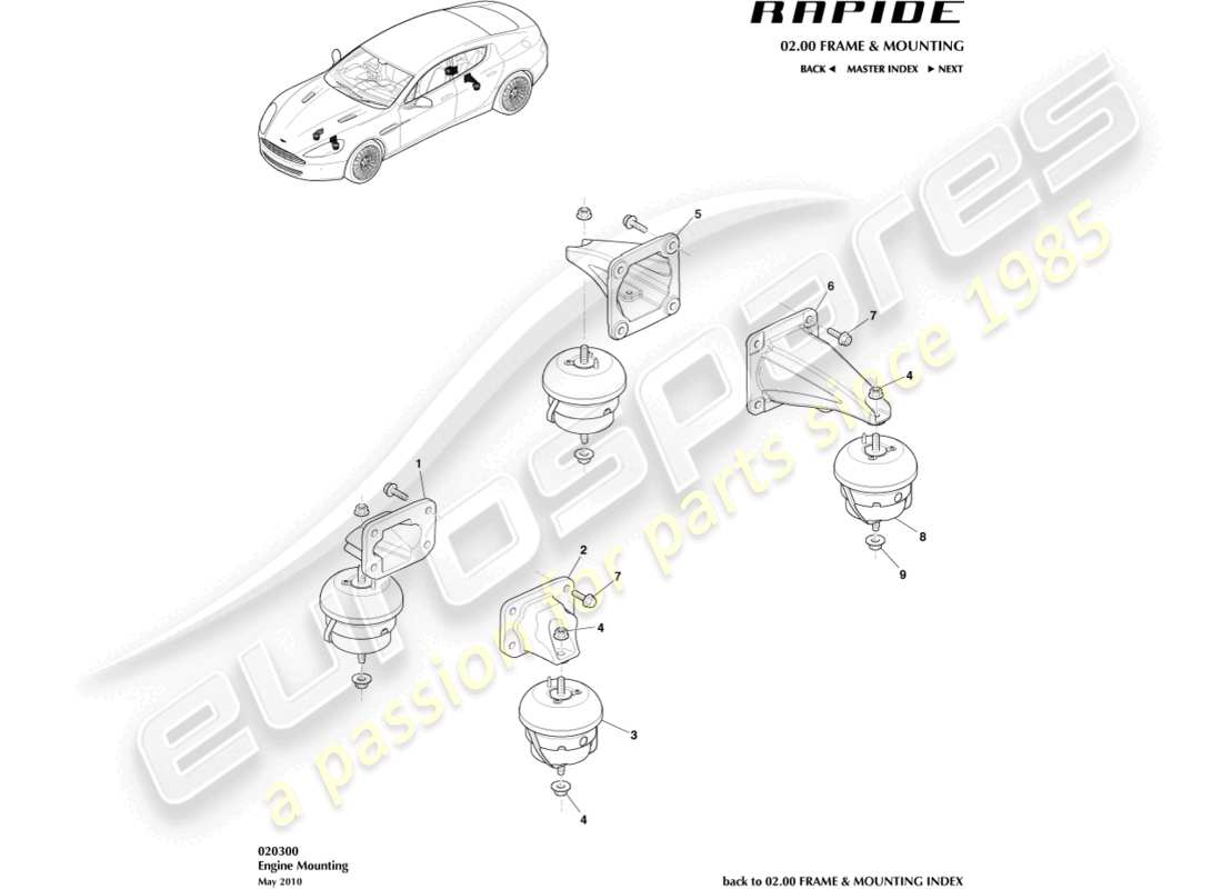 aston martin rapide (2011) teilediagramm für antriebsstrangaufhängungen