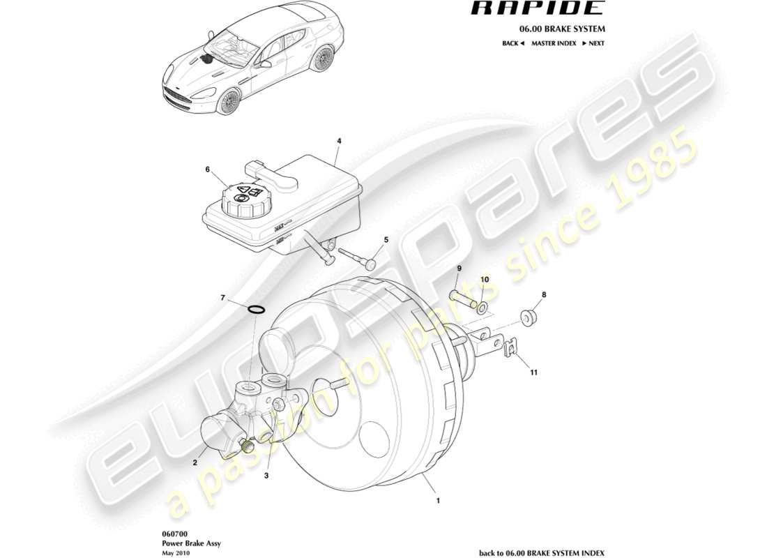 aston martin rapide (2011) teilediagramm der servobremsenbaugruppe