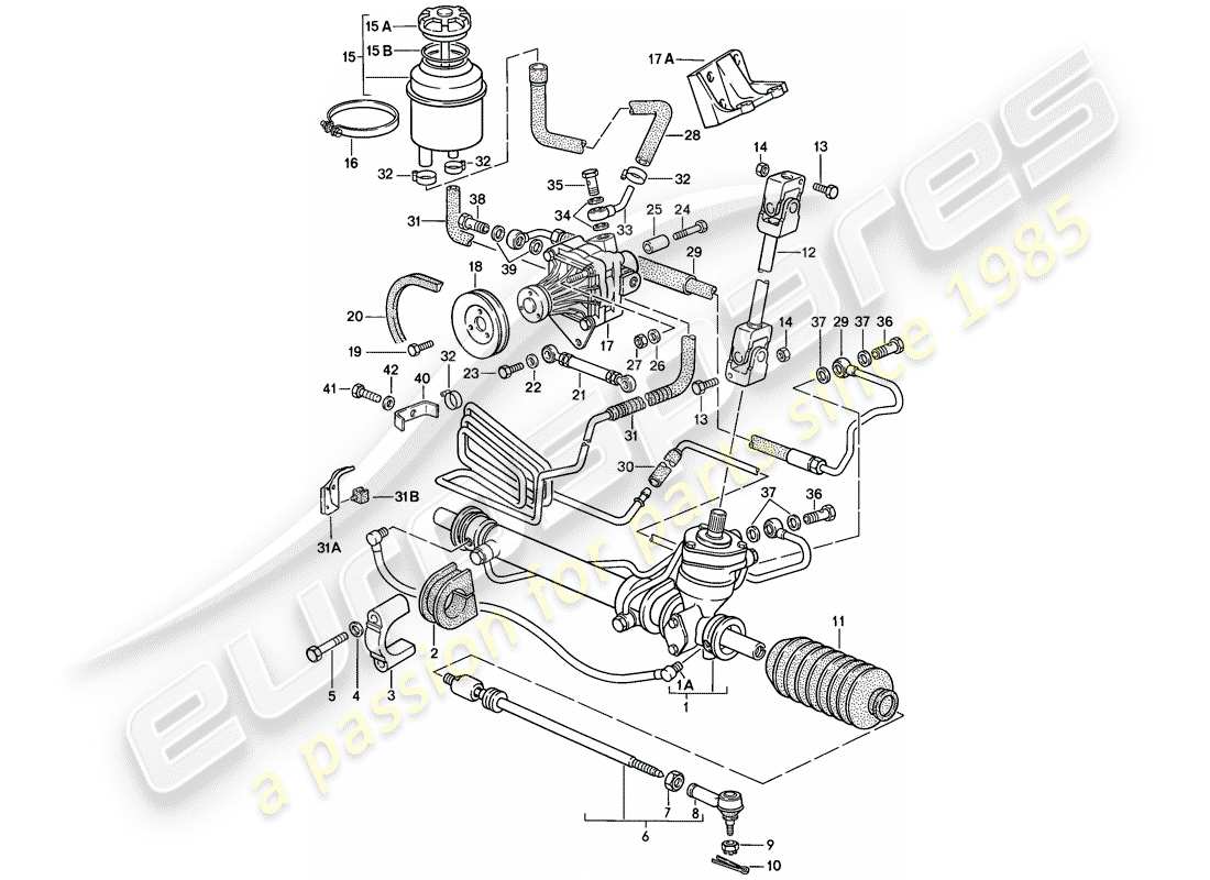 porsche 1987 (924s) servolenkung - lenkgetriebe - servolenkpumpe - leitungen ersatzteildiagramm