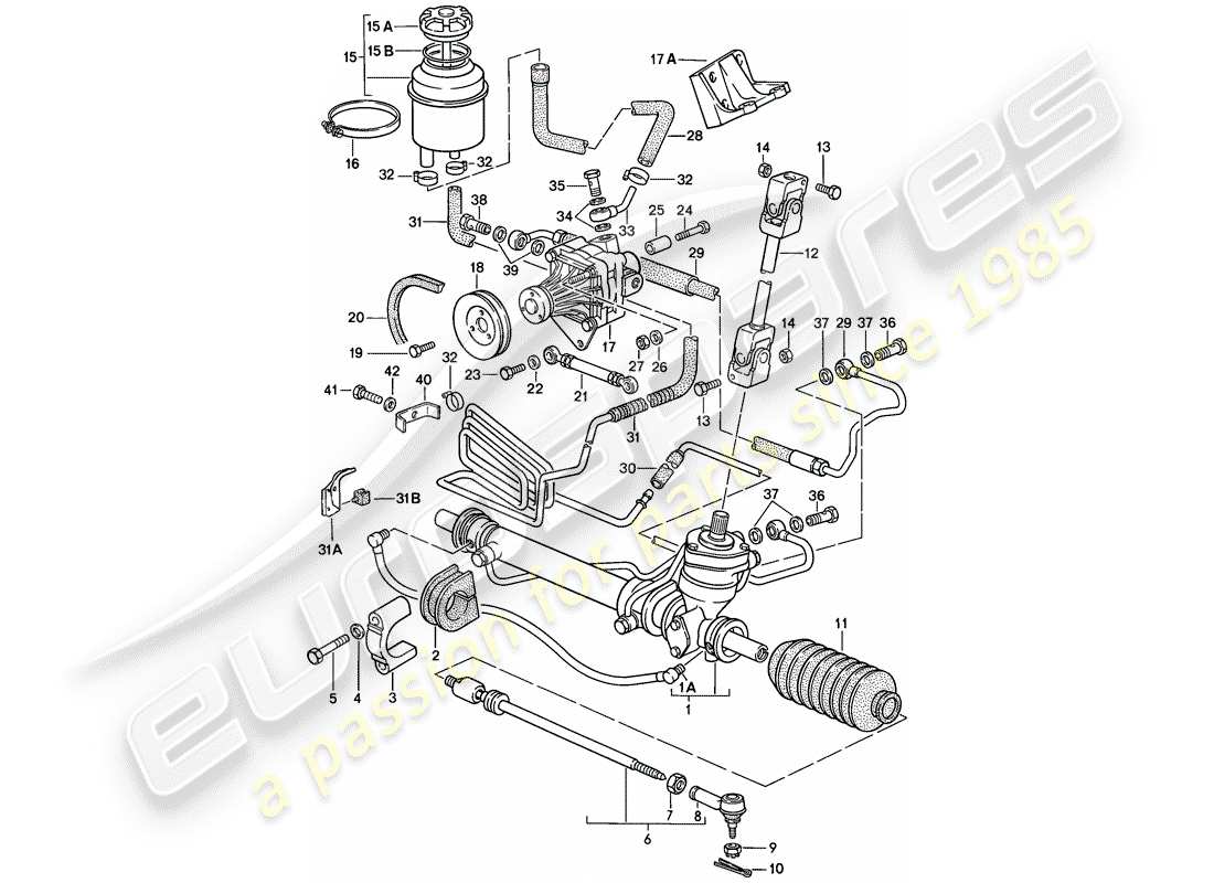 porsche 924s (1987) servolenkung - lenkgetriebe - servolenkpumpe - leitungen ersatzteildiagramm