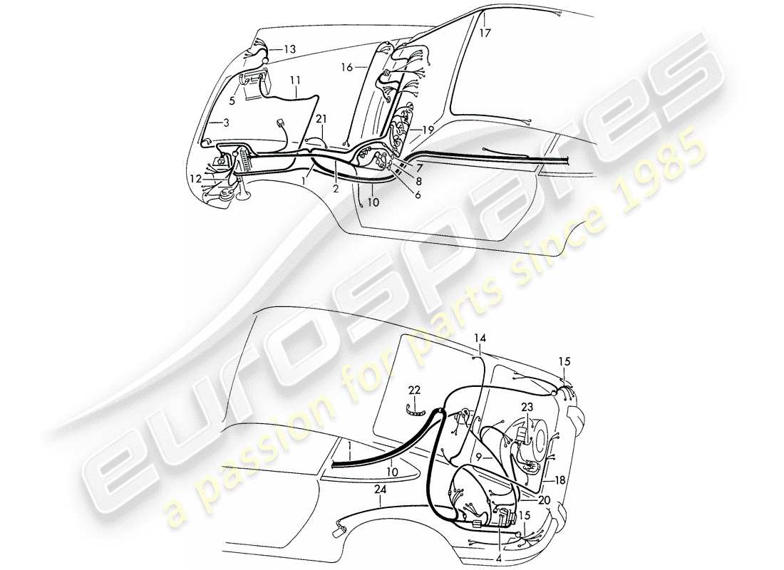 porsche 1971 (911) kabelbäume ersatzteildiagramm