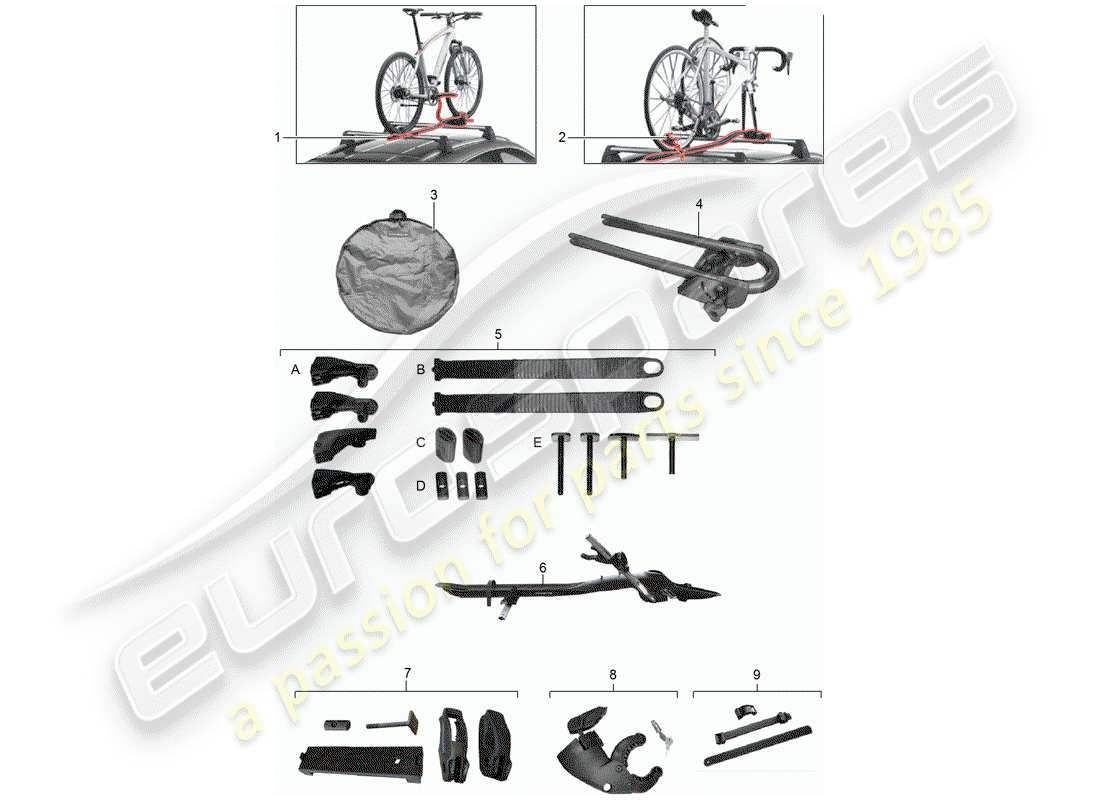 porsche tequipment panamera (2020) fahrradträger ersatzteildiagramm