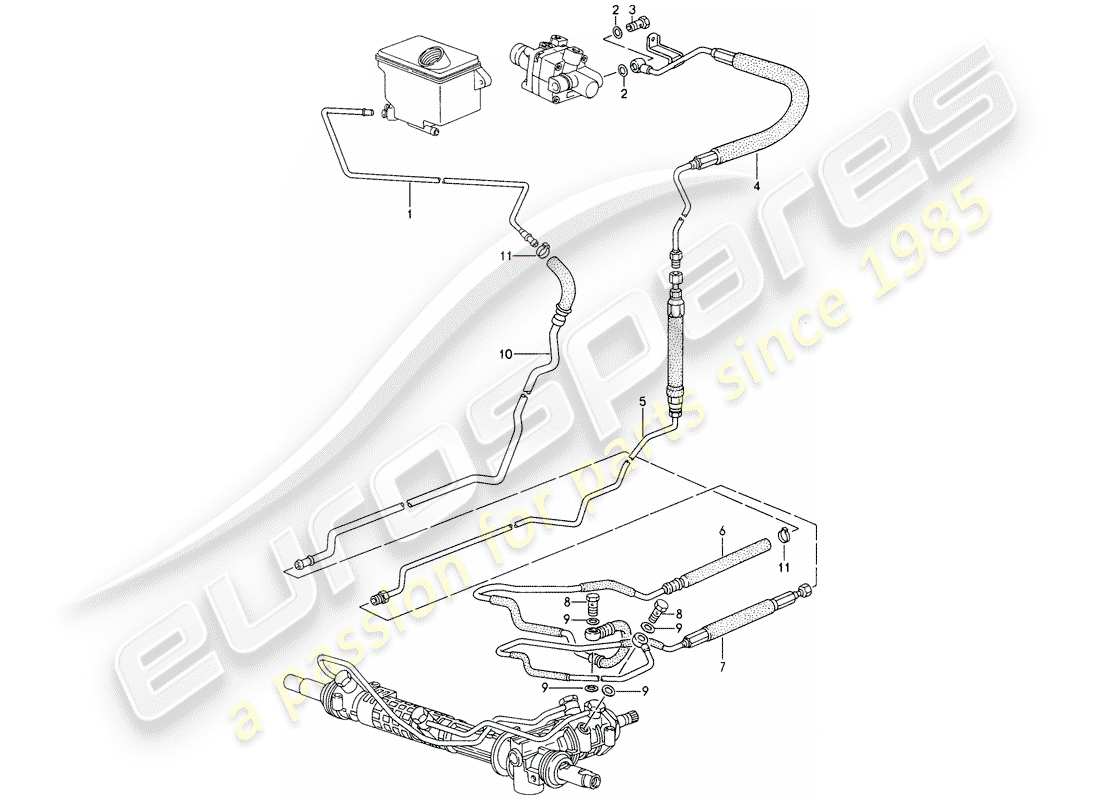 porsche 1996 (993) servolenkung - leitungen ersatzteildiagramm
