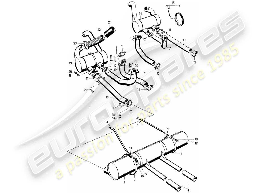 porsche 1951 (356/356a) auspuffanlage - m 90 501 >> 91 000 teilediagramm