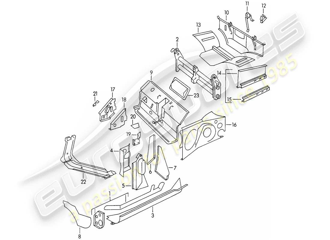 porsche 1956 (356/356a) rahmen - einzelteile ersatzteildiagramm