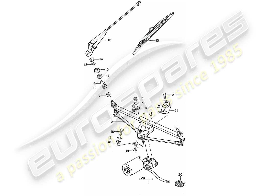 porsche 1988 (928) scheibenwischersystem - ersatzteildiagramm