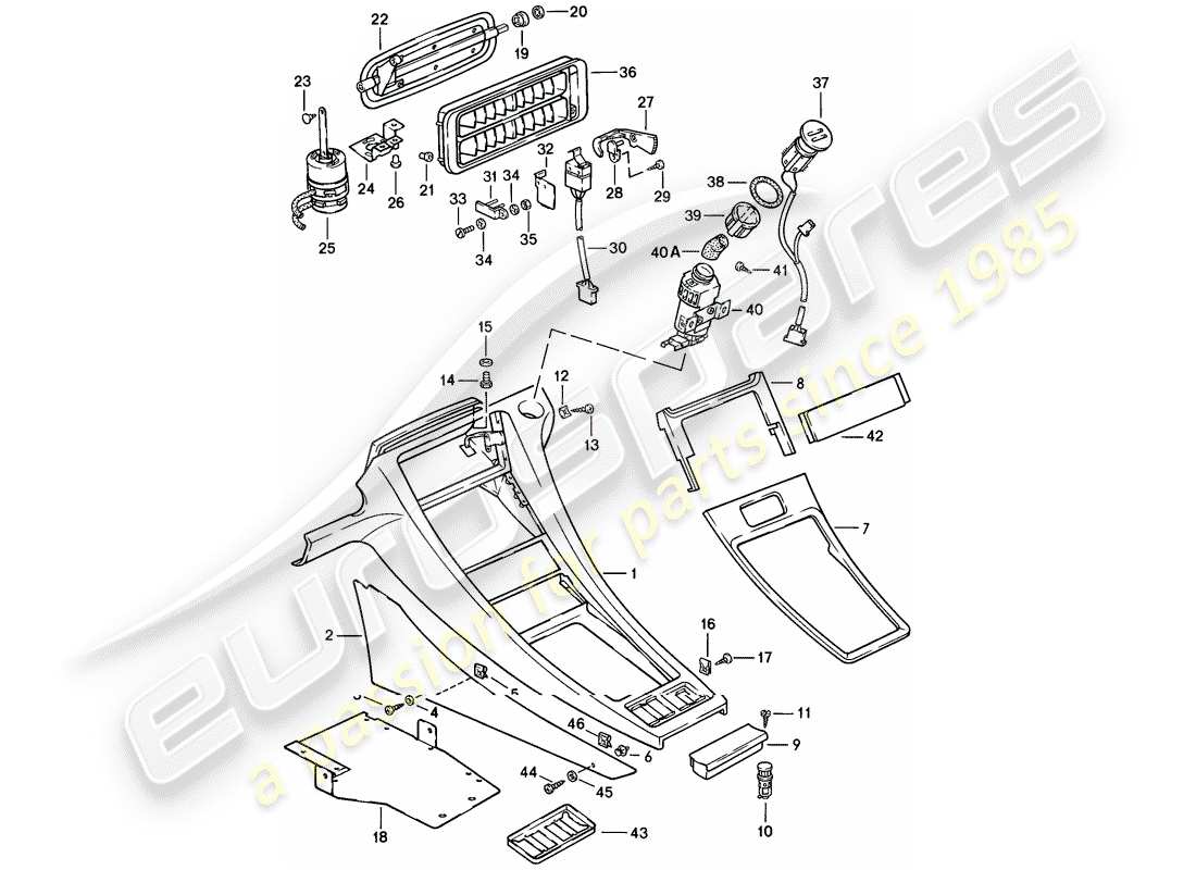 porsche 1983 (928) mittelkonsole teilediagramm
