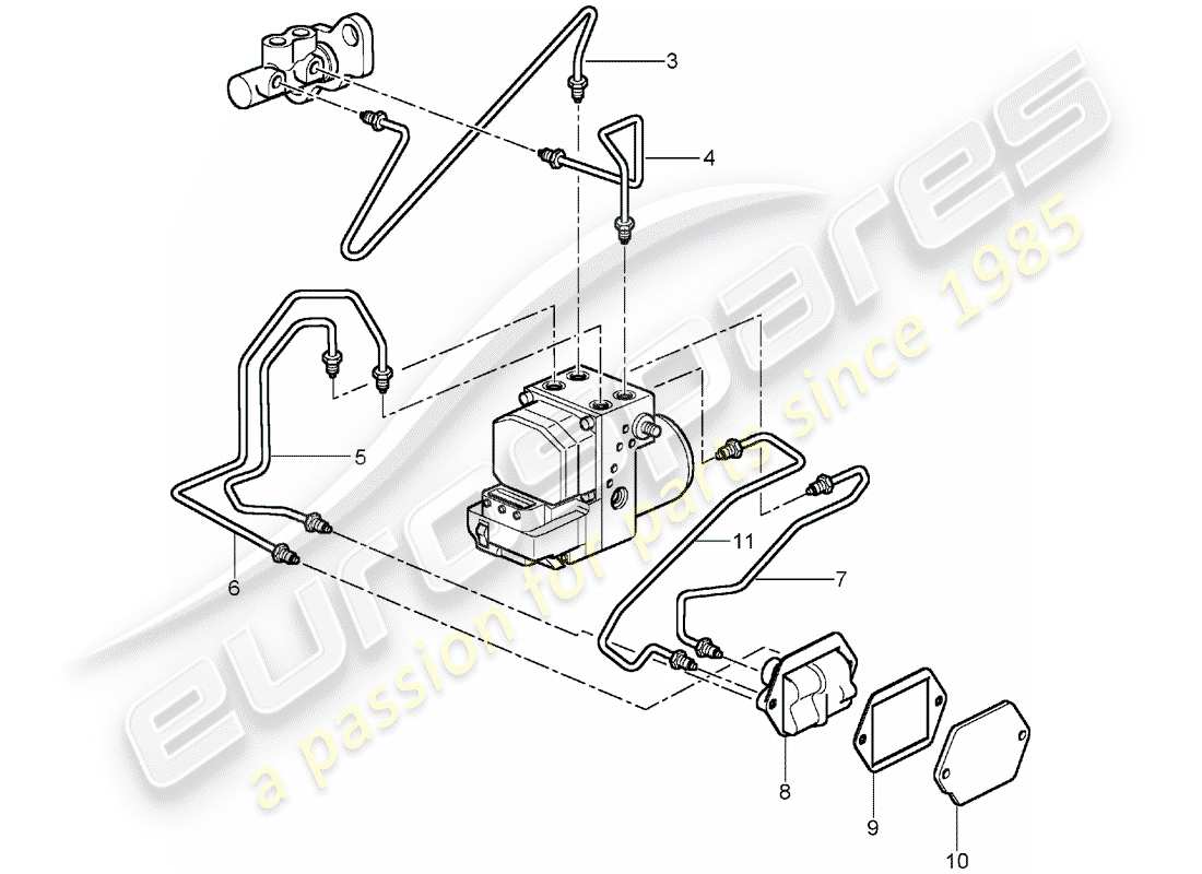 porsche 2001 (996 gt3) bremsleitungen - vorderes ende ersatzteildiagramm
