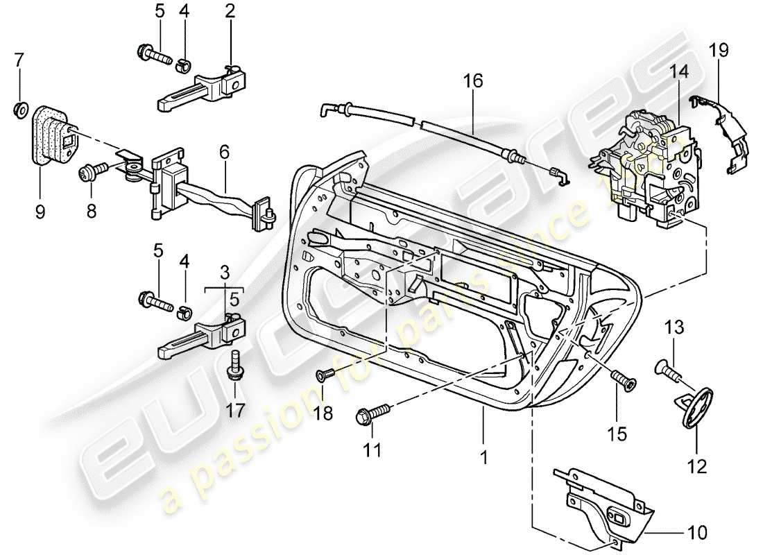 porsche 2003 (996) türschale - türverriegelung ersatzteildiagramm