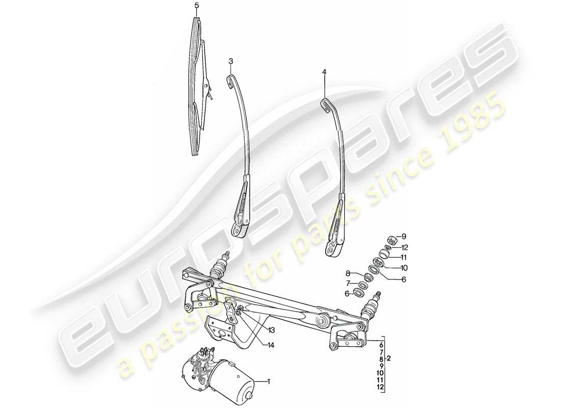 porsche 1986 (911) scheibenwischersystem teilediagramm