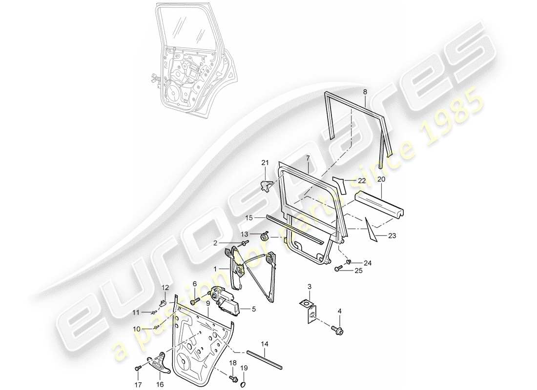 porsche 2008 (cayenne e1 9pa) fensterheber teilediagramm
