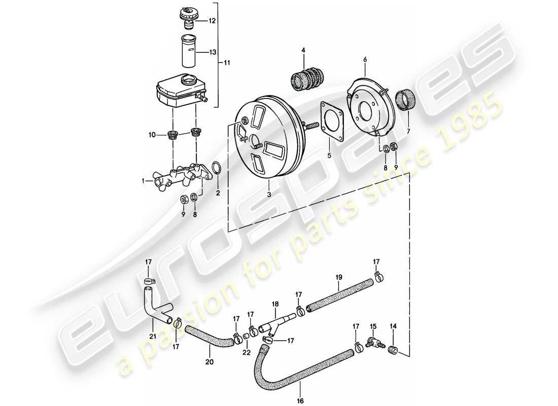 porsche 1984 (944) hauptbremszylinder - bremskraftverstärker - vorratsbehälter ersatzteildiagramm