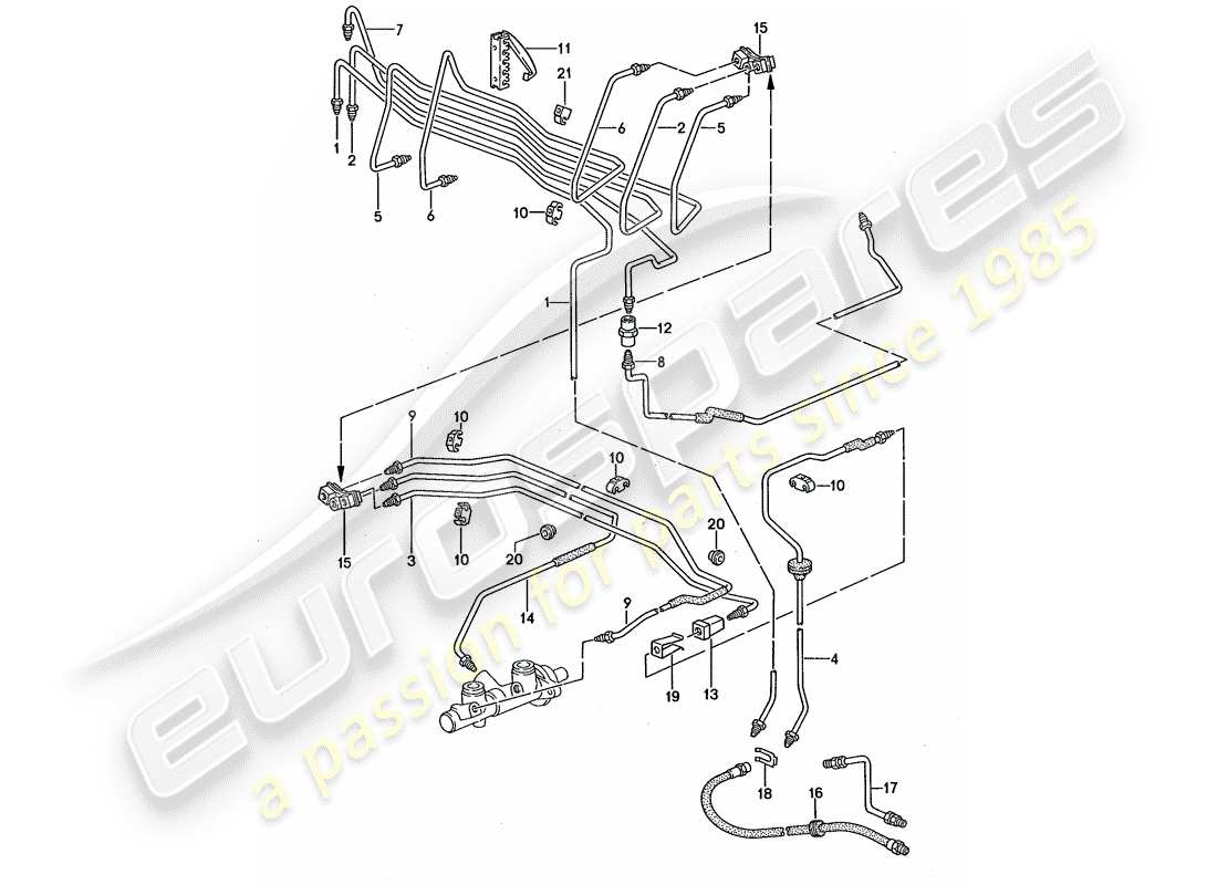 porsche 1992 (968) bremsleitungen ersatzteildiagramm