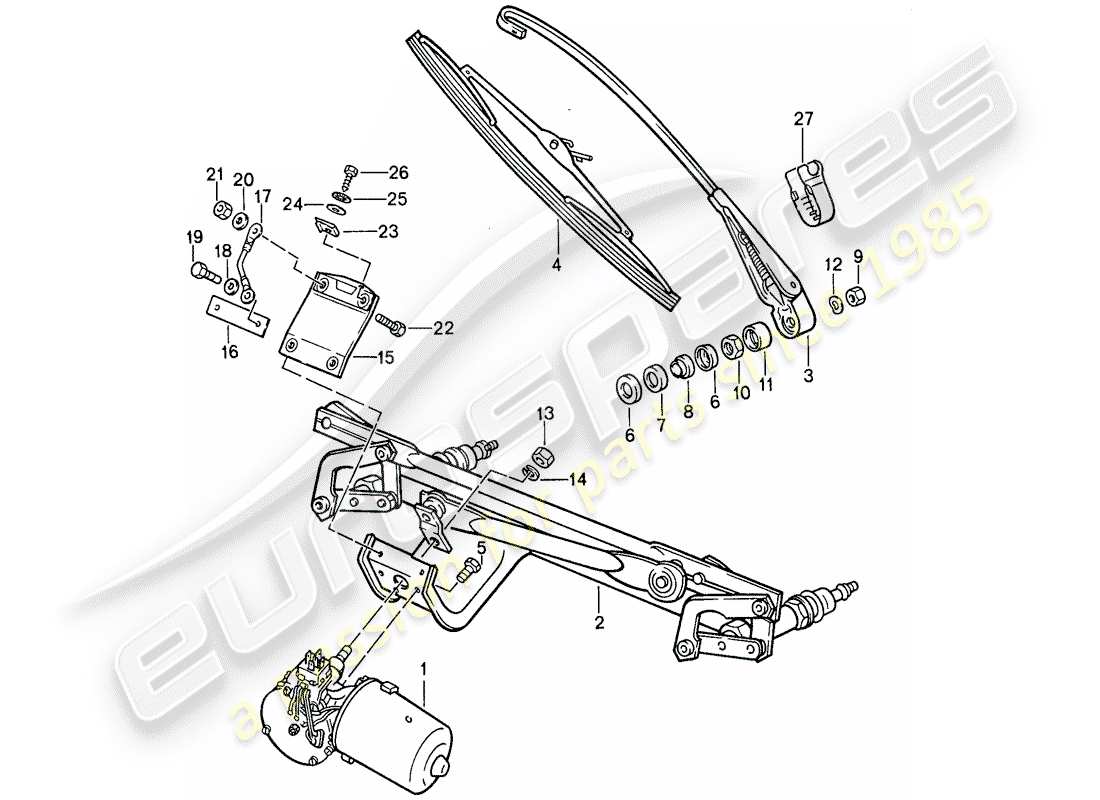 porsche 1987 (911) scheibenwischersystem - ersatzteildiagramm