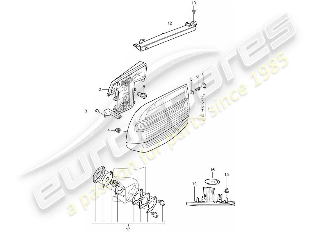 porsche 2008 (cayenne e1 9pa) rücklicht ersatzteildiagramm