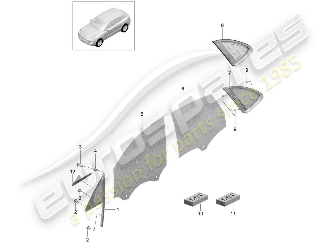 porsche 2018 (macan) seitenfenster-ersatzteildiagramm