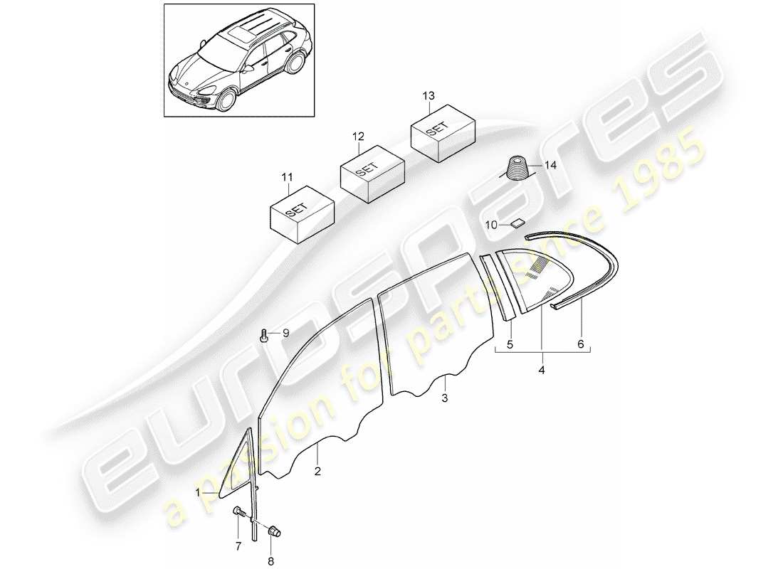 porsche 2017 (cayenne e2 92a) fensterbrillen teilediagramm
