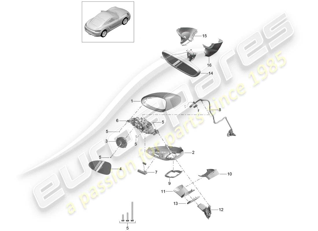 porsche 2017 (718 cayman) rückspiegel ersatzteildiagramm
