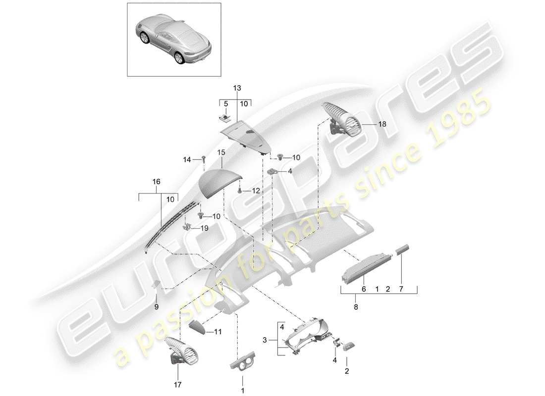 porsche 2018 (718 cayman) zubehör teilediagramm