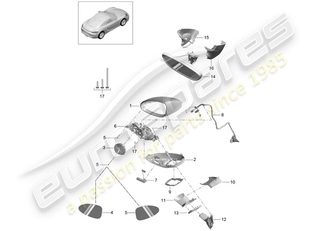porsche 2018 (718 cayman) rückspiegel ersatzteildiagramm