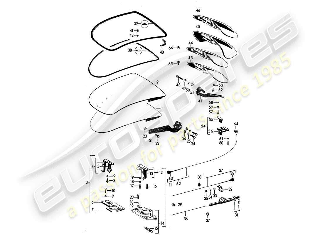 porsche 1962 (356b/356c) abdeckung - - und - mit einbauteilen - zur montage werkstattmaterial verwenden ersatzteildiagramm