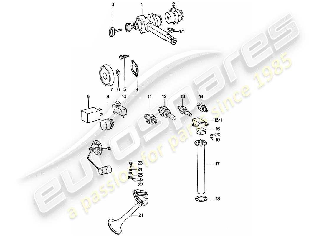 porsche 1977 (911) sensor - relais - hupe ersatzteildiagramm