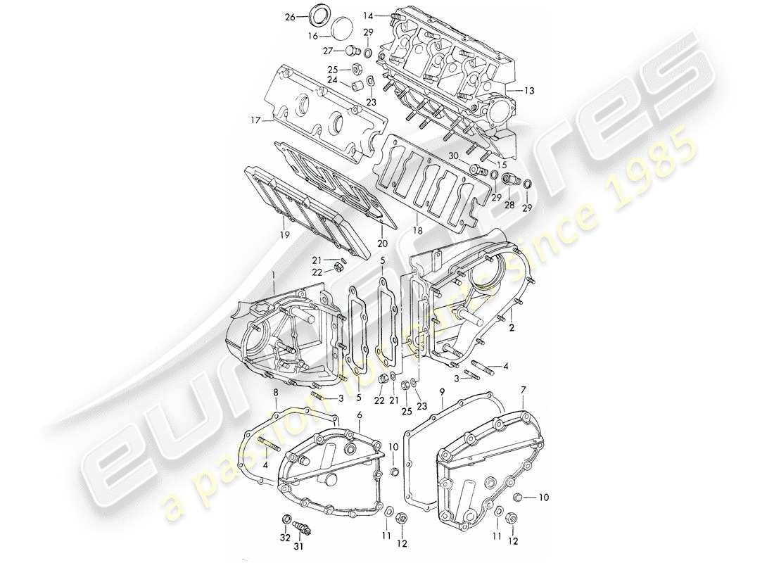 porsche 1970 (911) kettengehäuse - nockenwellengehäuse ersatzteildiagramm