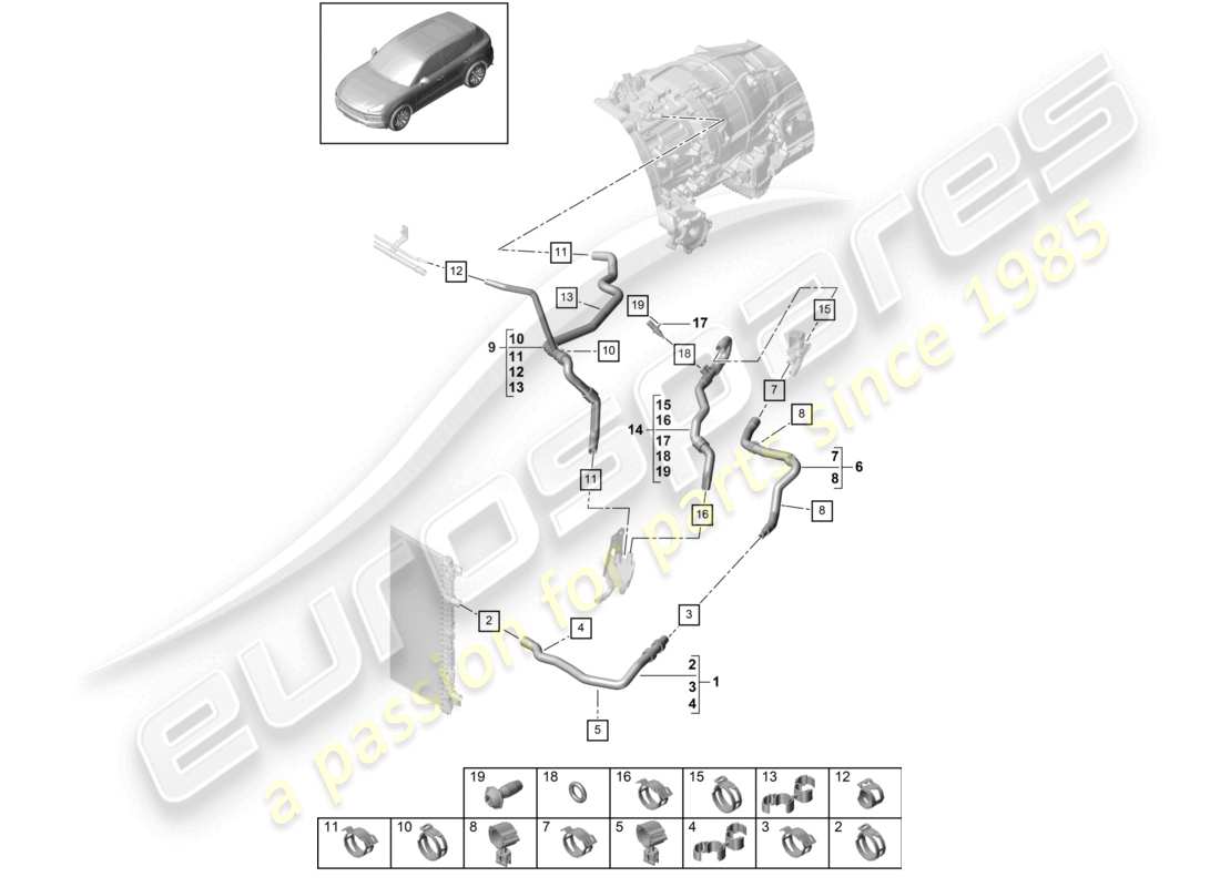 porsche 2020 (cayenne e3 9ya/9yb) kühlmittelkühlsystem teilediagramm