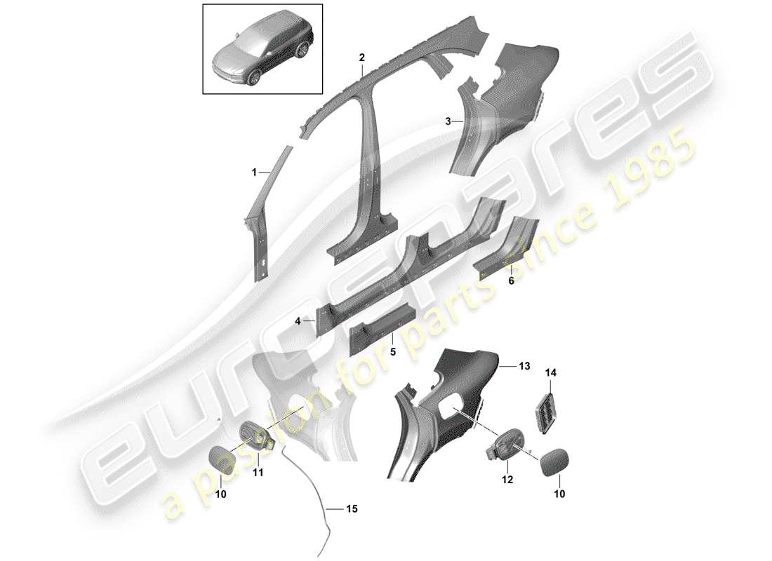 porsche 2020 (cayenne e3 9ya/9yb) seitenwand teilediagramm