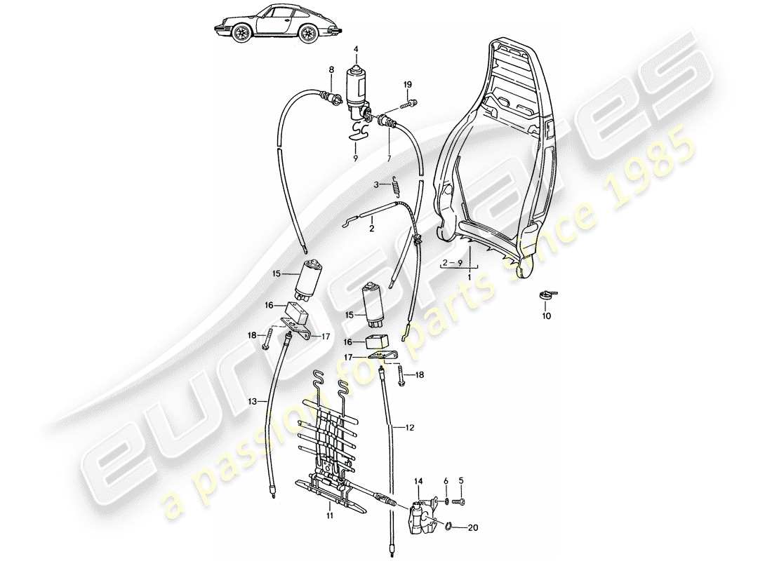 porsche 1987 (seats for 944/968/911/928) rückenlehnenrahmen - manuell - elektrisch - lordosenstütze - d - mj 1987>> - mj 1989 ersatzteildiagramm