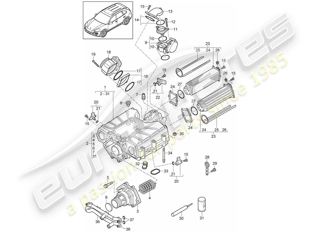 porsche 2011 (cayenne e2 92a) kompressor teilediagramm