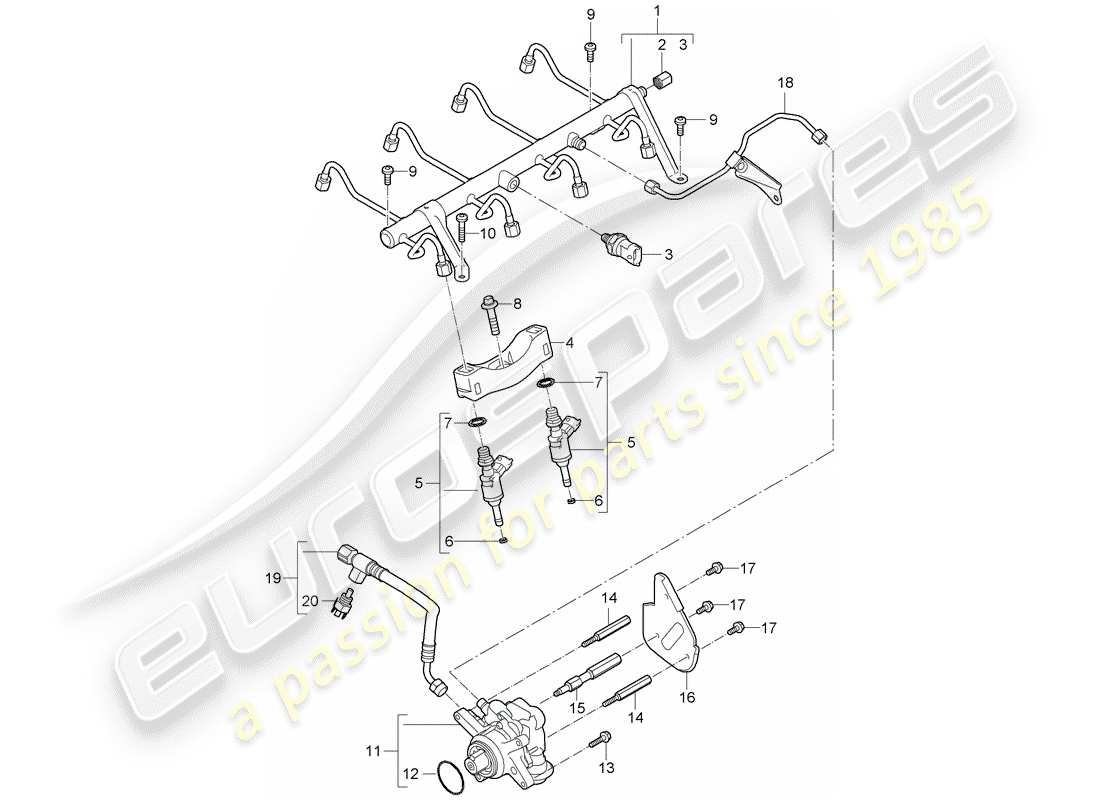 porsche 2008 (cayenne e1 9pa) kraftstoffsammelrohr ersatzteildiagramm