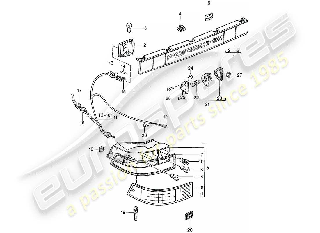 porsche 1989 (911) abdeckung - kombinierte lichter ersatzteildiagramm