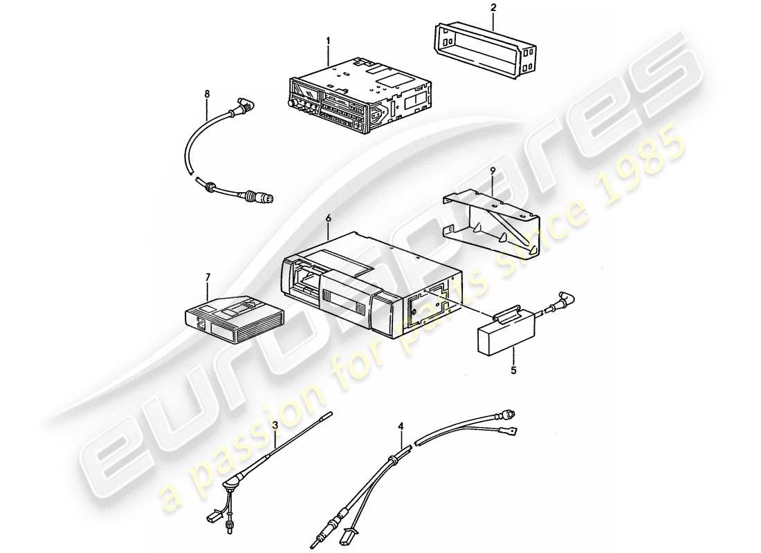 porsche 1993 (928) radioeinheit - einbauteile ersatzteildiagramm