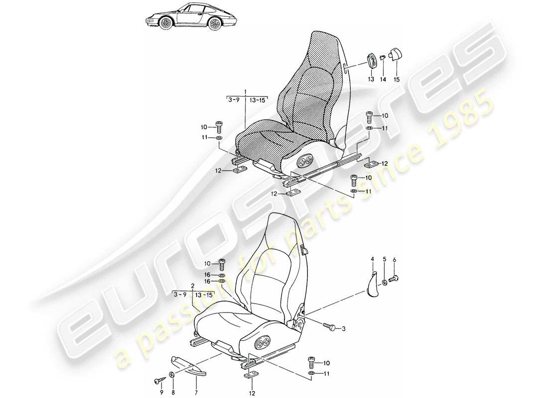 porsche 1987 (seats for 944/968/911/928) sportsitz - komplett - elektr. vertikale verstellung - d - mj 1994>> - mj 1994 ersatzteildiagramm