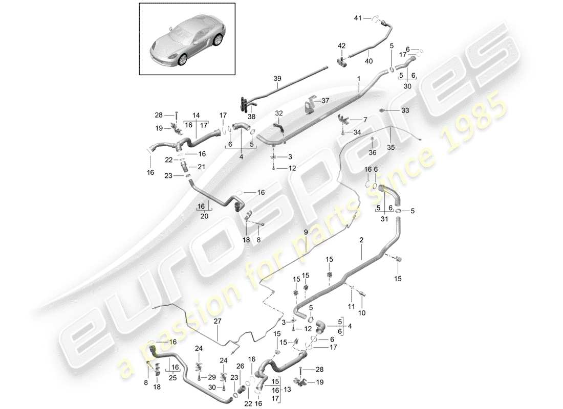 porsche 2018 (718 cayman) wasserkühlung teilediagramm