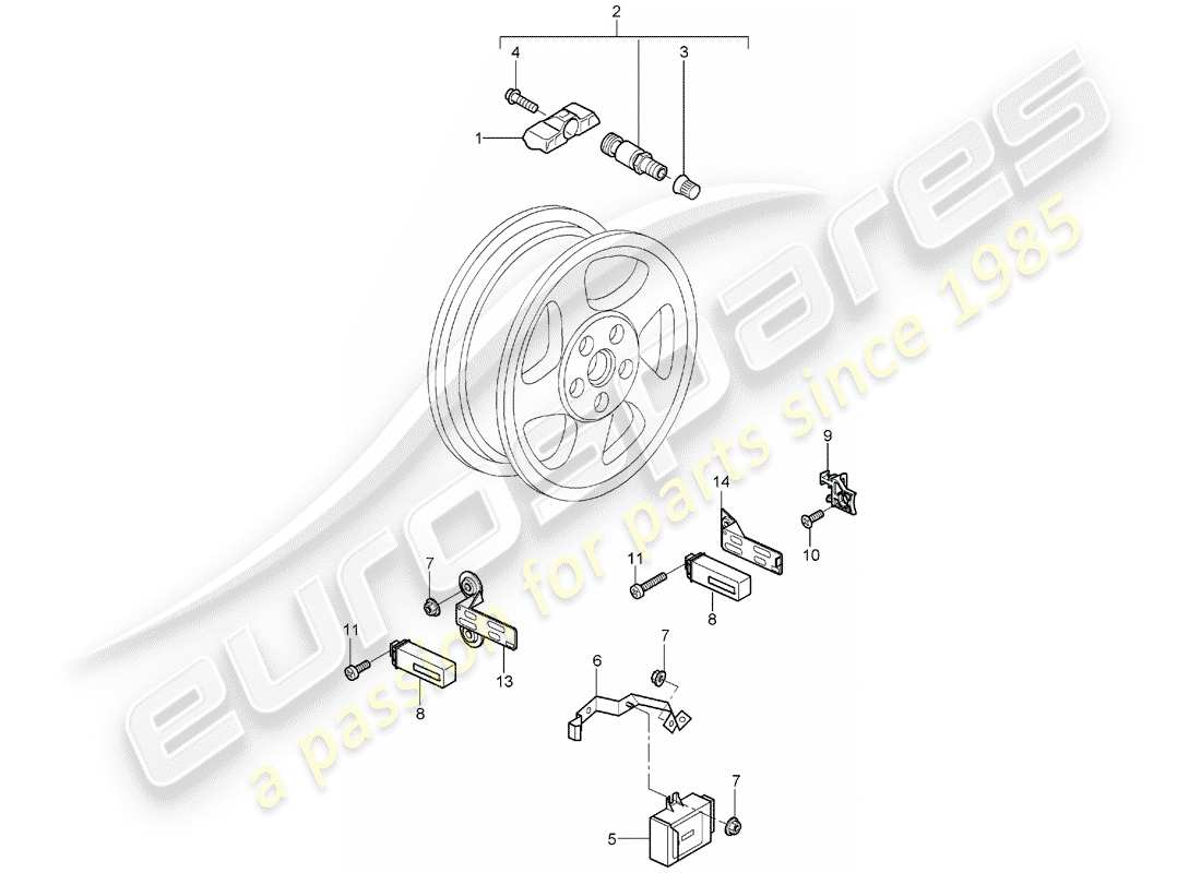 porsche 2005 (987 boxster) reifendruck-kontrollsystem teilediagramm