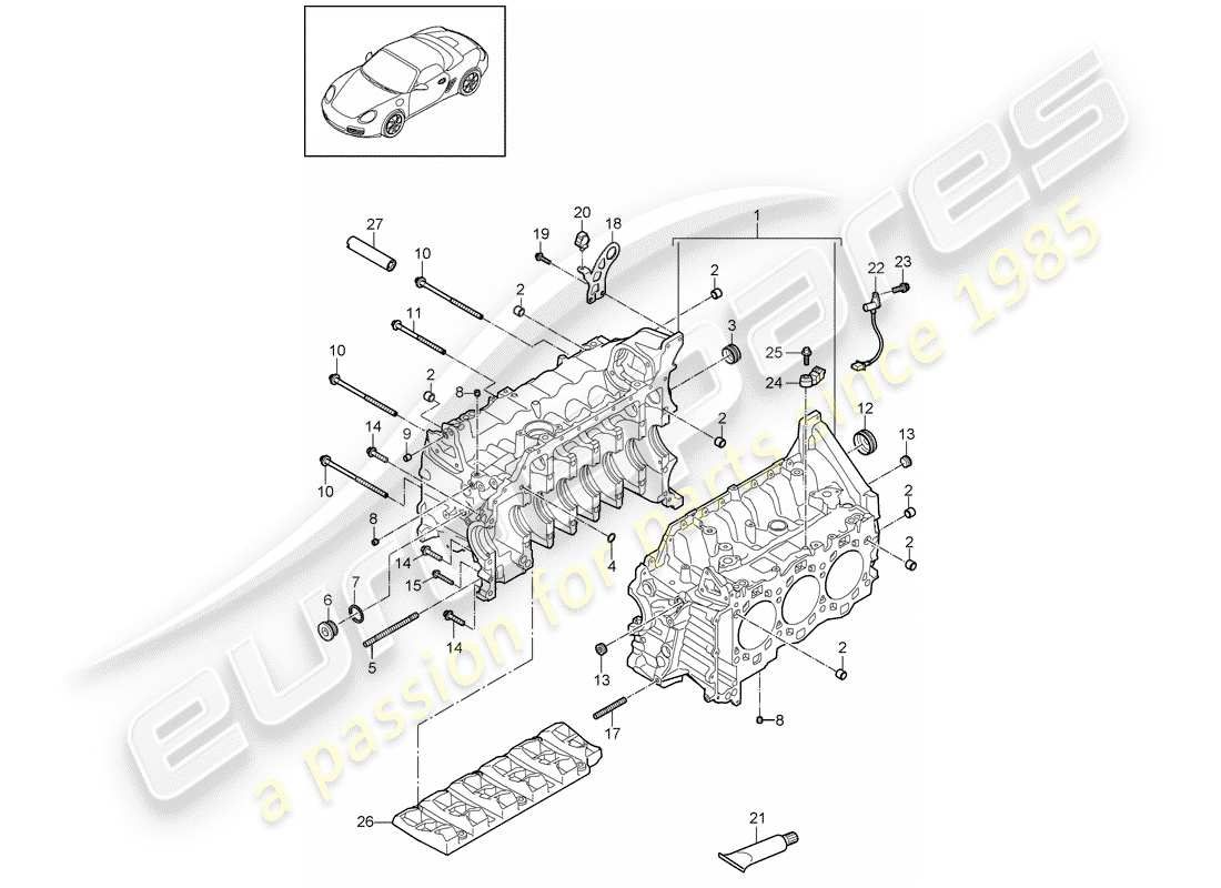 porsche 2010 (987 boxster) kurbelgehäuse-teilediagramm
