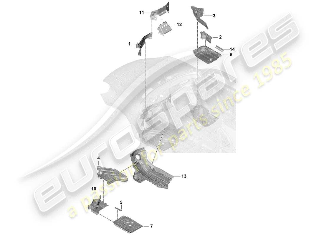 porsche 2020 (cayenne e3 9ya/9yb) bodenplatten ersatzteildiagramm