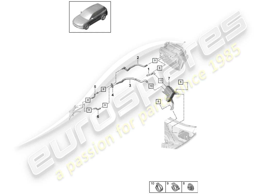 porsche 2020 (cayenne e3 9ya/9yb) heizung teilediagramm